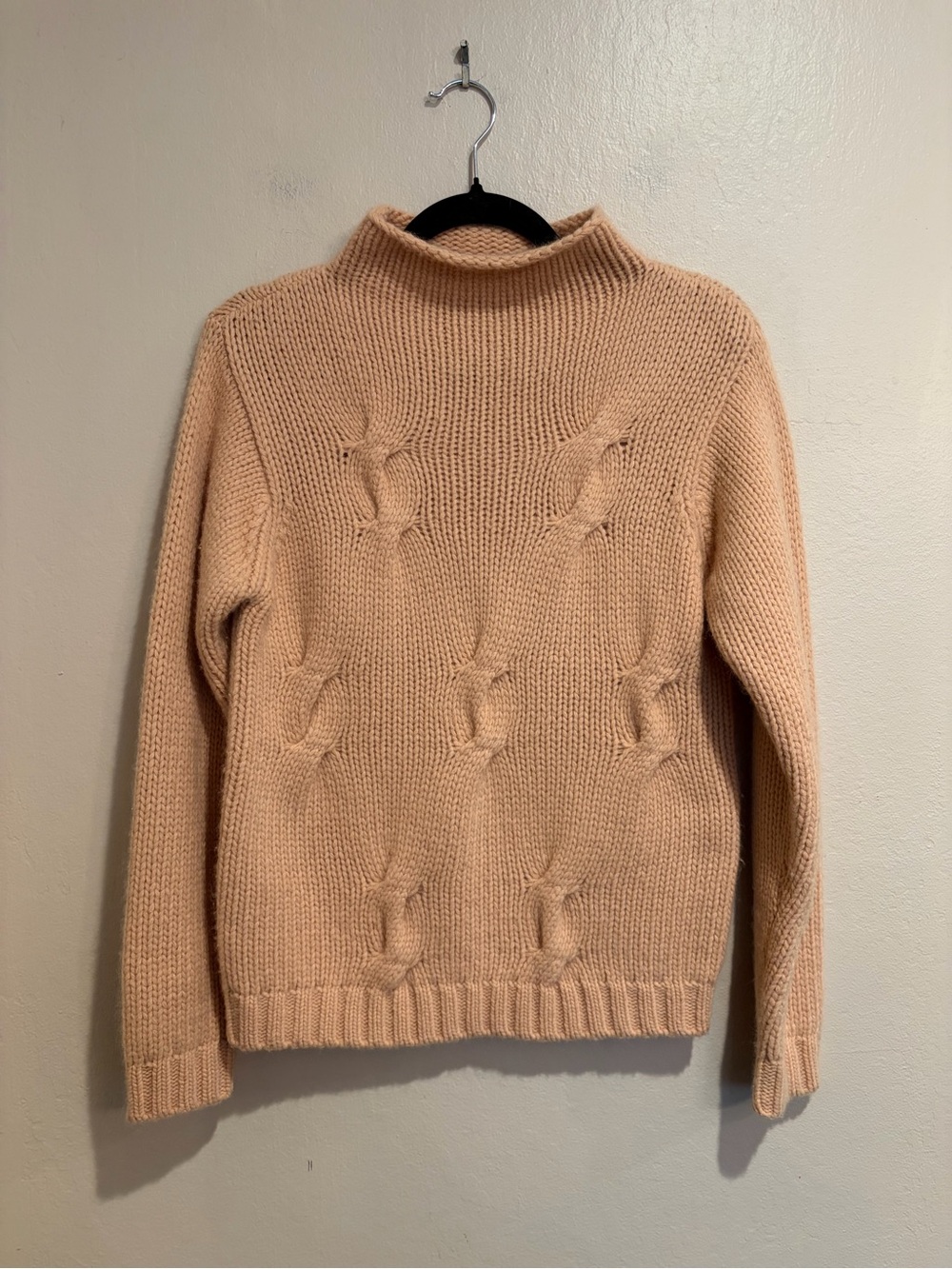 Pendleton Peach Turtleneck Cable Knit Sweater w/ Twists & Ribbed Hems, size S